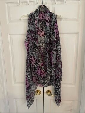 Accents by Lavello Purple Paisley Convertible Chiffon Vest Scarf OS